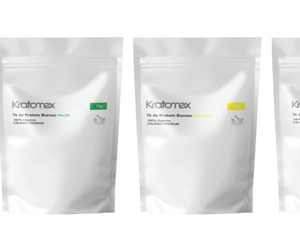 Paquete de Muestra Borneo Kratom de Kratomex con 15g de cada variante Blanco, Verde, Amarillo y Rojo